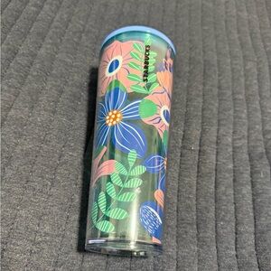 Starbucks Blue Tumbler with Floral Design